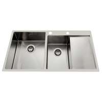 Double bowl with drain board handmade kitchen sink JDBH-10050